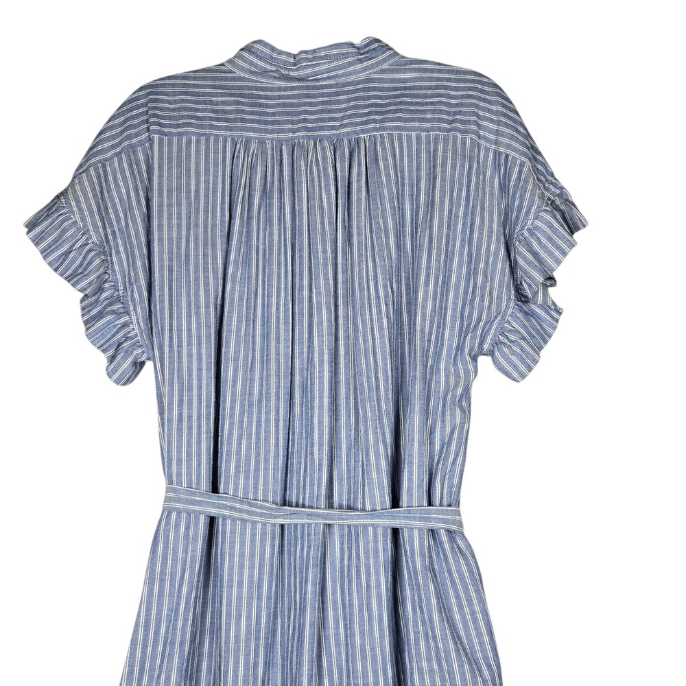 Anthropologie Isabella Sinclair Piper Blue Striped Ruffle Shirt Dress XL Belted - Picture 6 of 8